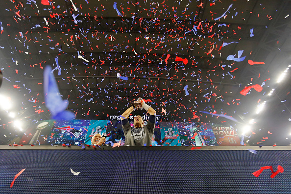 Tom Brady celebrating his 5th ring and 4th Super Bowl MVP after winning Super Bowl 51