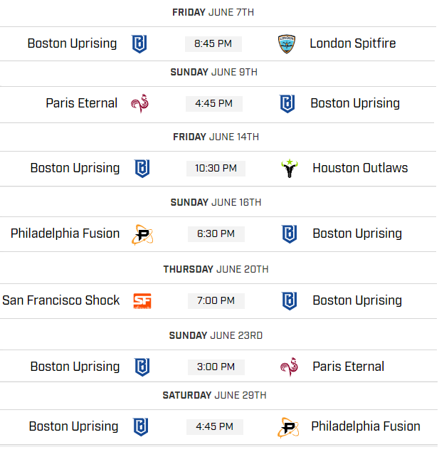 Uprising Stage 3 Schedule